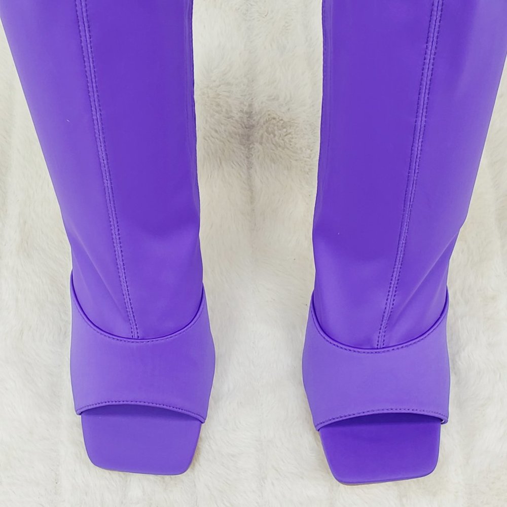 Purple Stretch Square Open Toe Ankle Boots - Picture 8 of 11